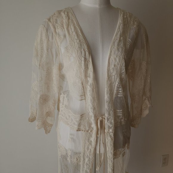 Rebellion mesh lace cream boho robe - Picture 2 of 10